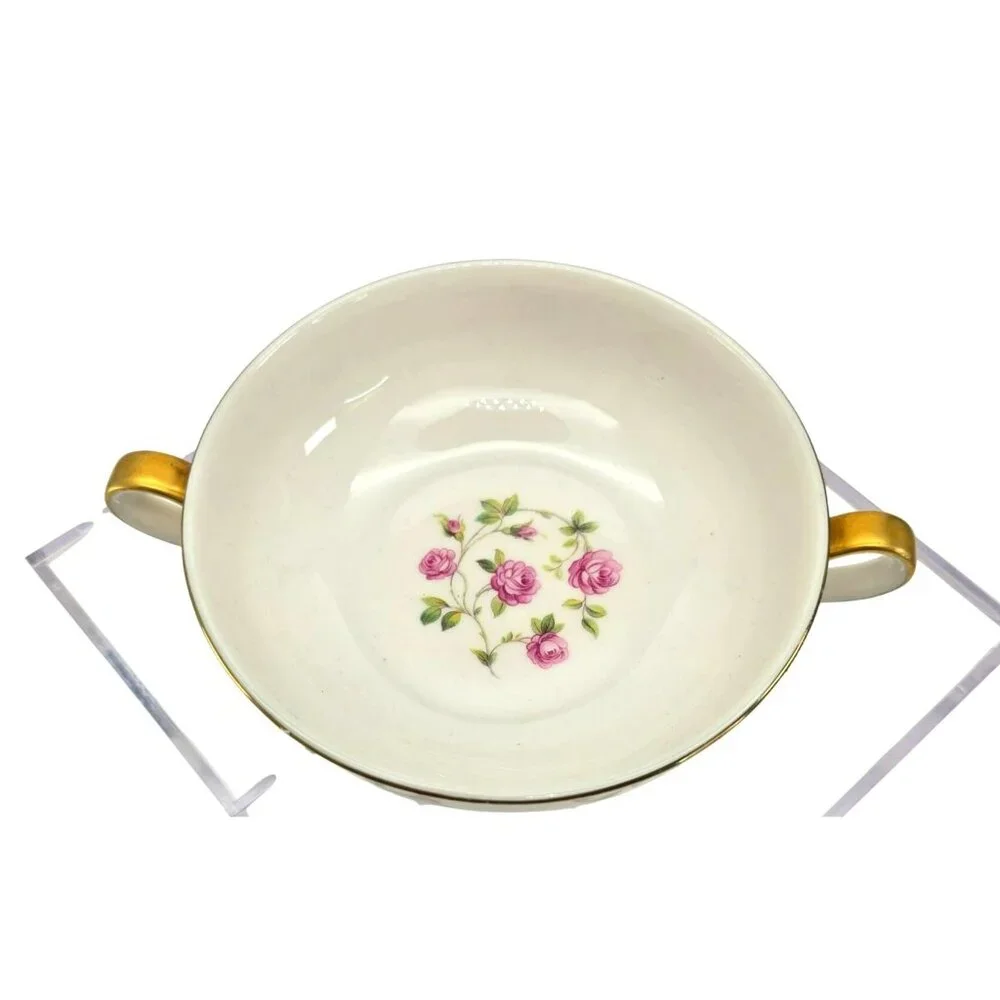 Delaware Soup Bowl Vintage Rose Double Handled Theodore Haviland Limoges  jj3707